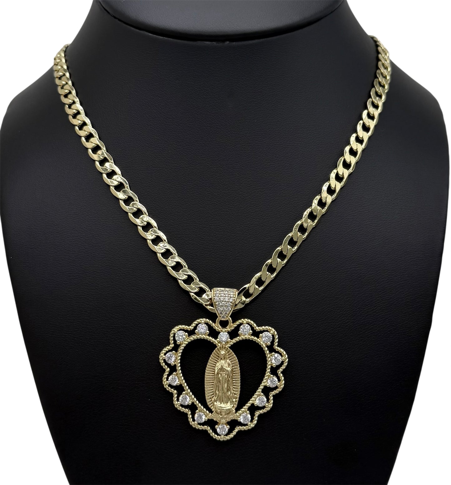 Virgin Mary Guadalupe Heart Crystal Necklace