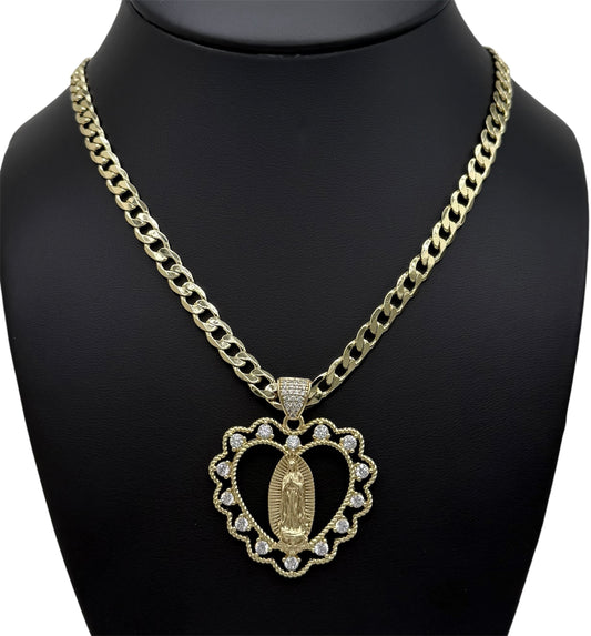 Virgin Mary Guadalupe Heart Crystal Necklace