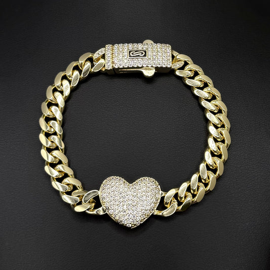 Heart Cuban Chain Bracelet